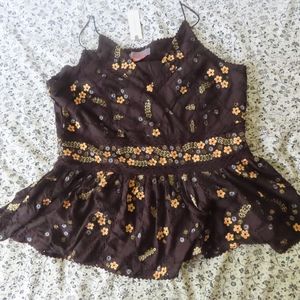 Bhanuni by Jyoti x Anthropologie Blouse NEW Floral Embroidered Top L